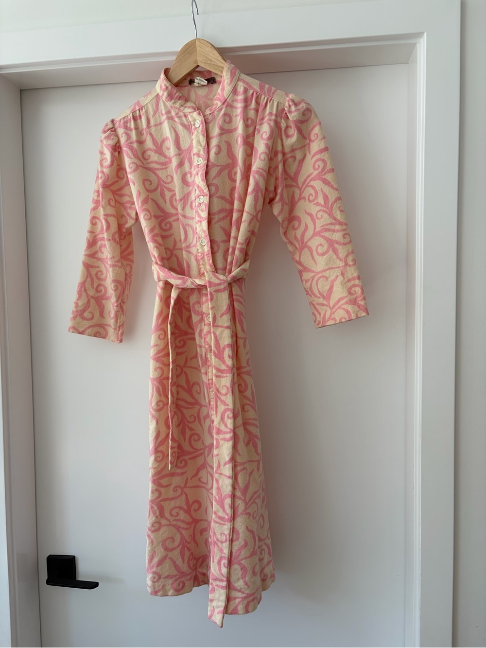Vintage Yves Saint Laurent "Amour" Pink Floral Patterned Wool Midi Dress - XS